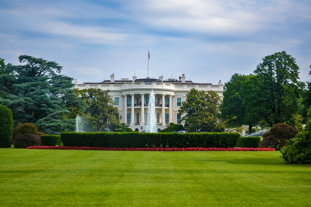 The White House in Washington seen across the South Lawn