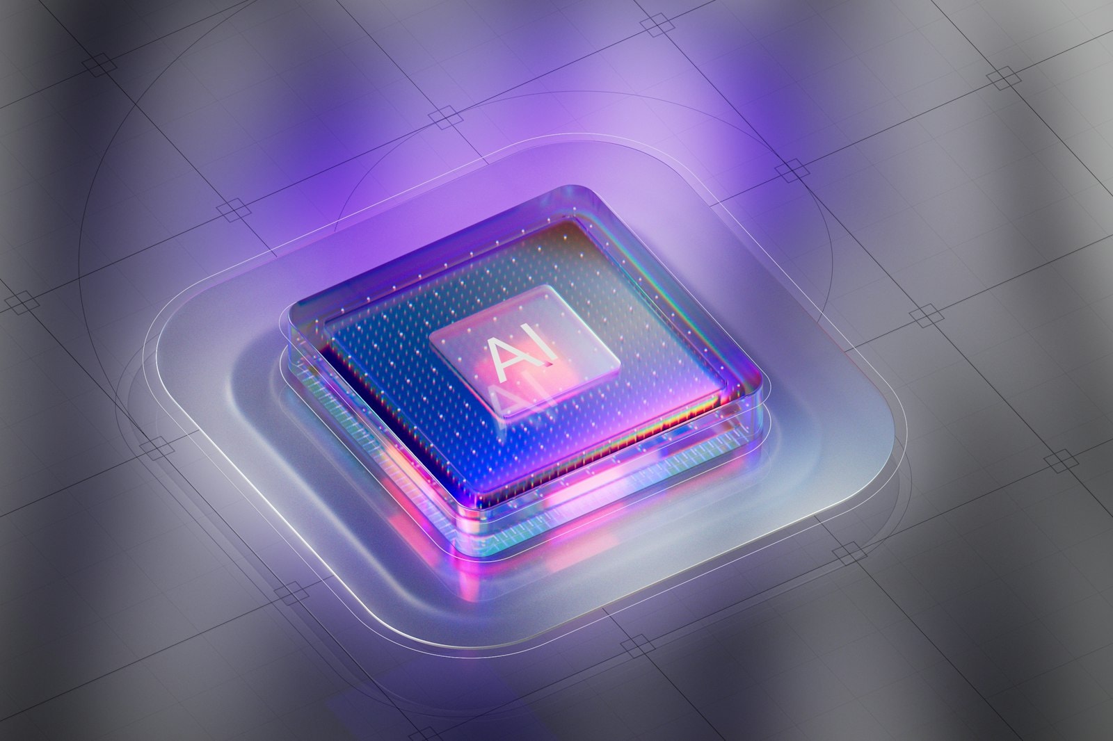 A glowing AI chip on a light surface