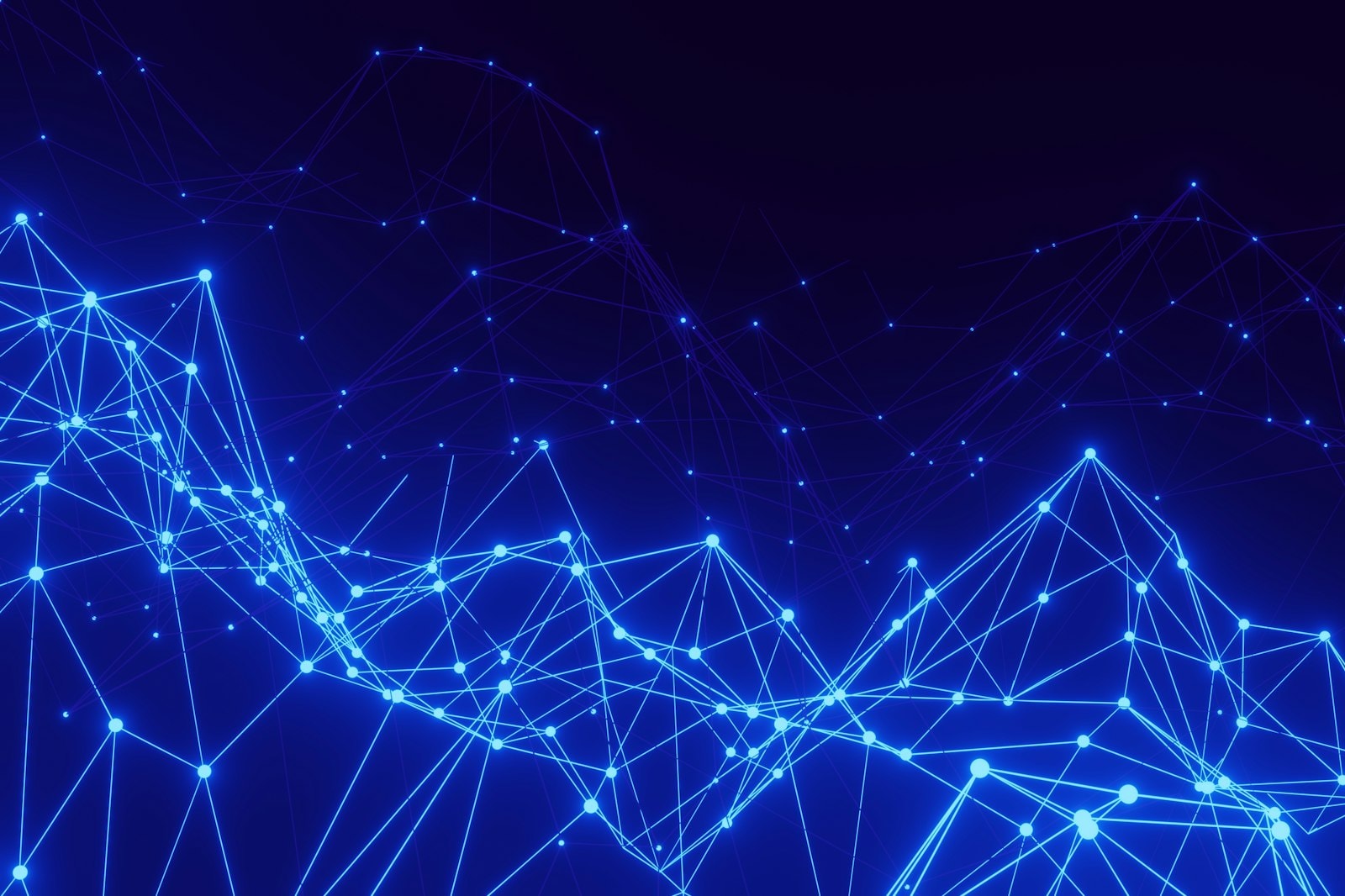 An abstract network of glowing blue lines and points