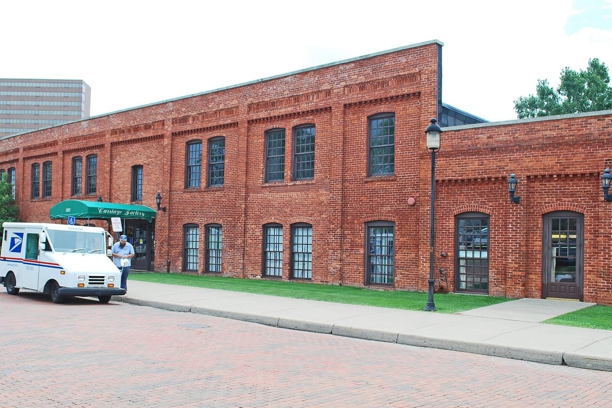 The red-brick Durant-Dort carriage factory building in Flint, Michigan